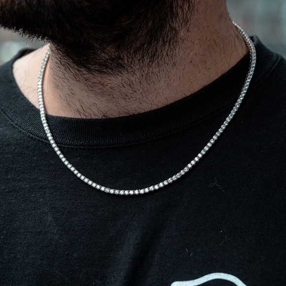 Round Cut Tennis Necklace with White Stones // 3mm - Picture 2 of 3